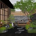 Karesansui Japanese Zen Garden With Stone Path Wooden Fence And Green Plants