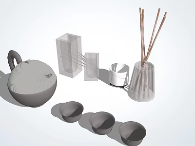 Elegant Modern Ceramic Teaset With Teapot Three Teacups And Glass Container 3d model