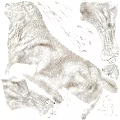 Four Deer Statues with Antlers Standing on Checkered Floor and Blue Sky Background