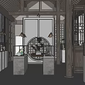 Chinese Style Specialty Store Interior With Display Cabinets Traditional Decorations And Hanging Lanterns