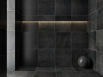 Dark Tile Wall and Floor Construction With Metal Sphere And LED Light Strip 3d model