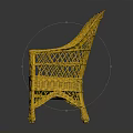 Yellow Rattan Woven Leisure Chair With Curved Backrest And Armrests Design