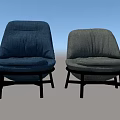 Gray And Blue Velvet Upholstered Accent Chairs With Curved Backrest Armrests And Black Metal Legs