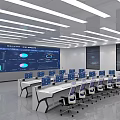 Modern Monitoring Room With Large Display Screens Data Visualization Charts And Ergonomic Workstations