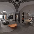 Modern Dining and Living Room Interior With Sofa Coffee Table And Pendant Lights