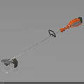 Orange And Silver Lawn Trimmer With Long Shaft Cutting Head And Handle
