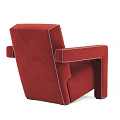 Red Velvet Single Sofa with White Stitching Structured Armrest and Modern Minimalist Design 3d model