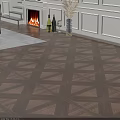 Black Dining Table Set With Marble Top Black Chairs Red Flowers Wine Glasses By Fireplace
