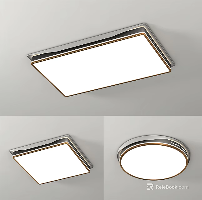 Modern Rectangular and Round Ceiling Lights with Metal Frame and White Light 3d model