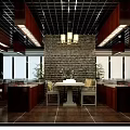 Cultural Center Interior Lobby with Reception Desk Stone Feature Wall Grid Ceiling and Wooden Decorations