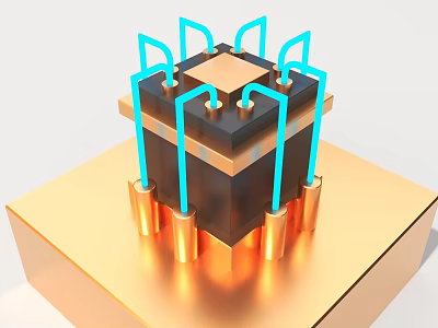 Industrial Equipment with Black and Gold Structure Blue Pipes and Golden Base 3d model