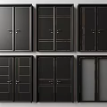 Black Interior Double Doors Featuring Various Paneled And Glass Design Styles 3d model