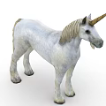 White Unicorn With Golden Horn And Light Colored Mane Standing Isolated On White Background