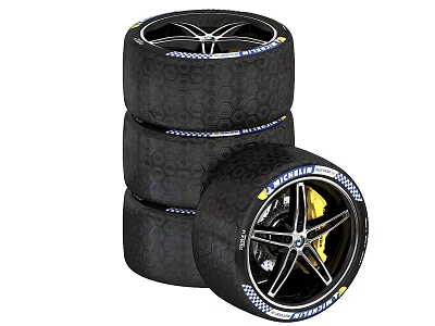 High Performance Tires Stacked With Alloy Wheels And Detailed Tread Pattern 3d model