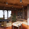 Industrial Clubhouse Interior With Exposed Ceiling Concrete Pillar Game Tables Sofa Seating And Indoor Plants