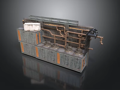 Industrial Processing Equipment with Multiple Pipes Valves and White Container Gray and Orange Structure Design 3d model