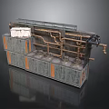 Industrial Processing Equipment with Multiple Pipes Valves and White Container Gray and Orange Structure Design