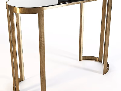 Modern Glass Top Desk With Golden Metal Frame And Curved Legs Structure 3d model