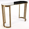 Modern Glass Top Desk With Golden Metal Frame And Curved Legs Structure