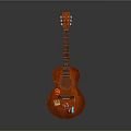 Red Acoustic Guitar As Musical Instrument Art Supplies With Decorative Stickers And Wooden Body