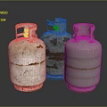 Rusty And Striped Metal Gas Cylinders As Household Living Supplies In Various Conditions