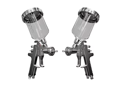 Industrial Spray Guns With Transparent Cups And Metal Handles For Professional Use 3d model