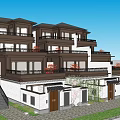 Traditional Chinese Style Multi Story Townhouse with Balconies Dark Roof White Exterior and Green Lawn