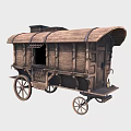 Antique Wooden Carriage Featuring Arched Roof Wooden Spoked Wheels And Door