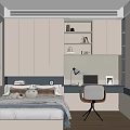 Modern Minimalist Bedroom Interior Design With Bed Desk Chair Shelves And Window