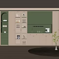 Modern Light Green White Wine Cabinet With Glass Doors Coffee Machine And Potted Plant