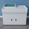 White Functional Desk With Green Top Surface And Storage Cabinets 3d model