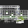 Modern Garden Landscape With Metal Grid Structure Lavender Plants And White Seating
