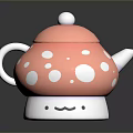 Adorable Pink Mushroom Shaped Teapot With White Dots And Smiley Face Design