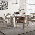 Cream wind dining table and chair combination 3d model
