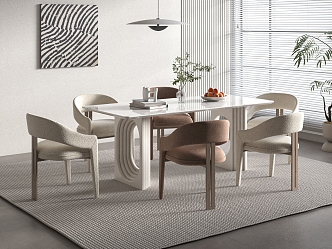 Cream wind dining table and chair combination 3d model