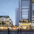 Elegant Modern High Rise Buildings With Glass Curtain Walls And Tree Lined Roads
