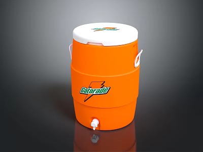 Orange Household Storage Barrel With White Lid Green Logo Bottom Tap And Handles 3d model