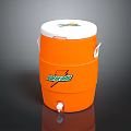 Orange Household Storage Barrel With White Lid Green Logo Bottom Tap And Handles