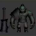 Orc Warrior Creature With Green Skin Horns Spiked Armor And Large Battle Hammer