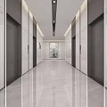 Modern Elevator Lobby Interior With Spacious Design Marble Floor Ceiling Lights And Decorative Art 3d model