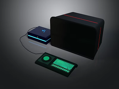 Modern Electronic Devices Including Black Speaker Small Blue Light Unit And Green Light Control Panel 3d model