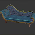 Elegant Blue Sofa With Gold Accents Carved Details And Decorative Pillow