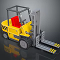 Yellow Forklift With Red Seat Grey Frame And Warning Striped Forks