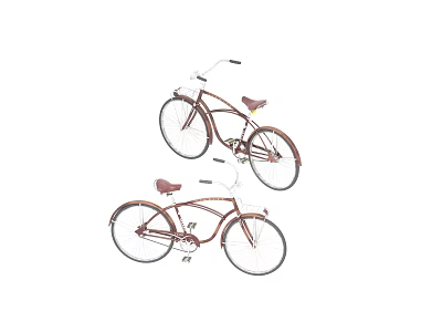 Two Vintage Brown Bicycles with Brown Seats and White Tires in Retro Style 3d model