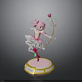 Pink Hair Girl Figure With Pink White Dress Rose Staff Pink Base And Gold Trim