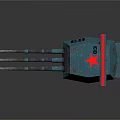 Blue Naval Gun Weapon Model With Three Barrels And Red Star On Top 3d model