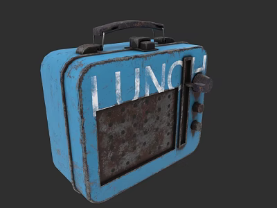 Blue Vintage Lunch Box Shaped Portable Speaker With Retro Design And LUNCH Lettering 3d model