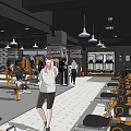 Modern Gym Interior With Stationary Bikes Strength Training Equipment And Fitness Enthusiasts