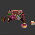 Black Game Controller With Display And Small Accessories Including Yellow White Components
