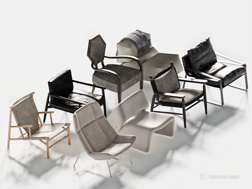 Stylish Leisure Chairs With Various Modern Designs And Comfortable Upholstery For Home Decor 3d model 